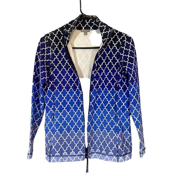 T By Talbots Blue Ombre Geo Cotton Blend Long Sleeve Full Zip Jacket Women Sz S - Picture 9 of 12